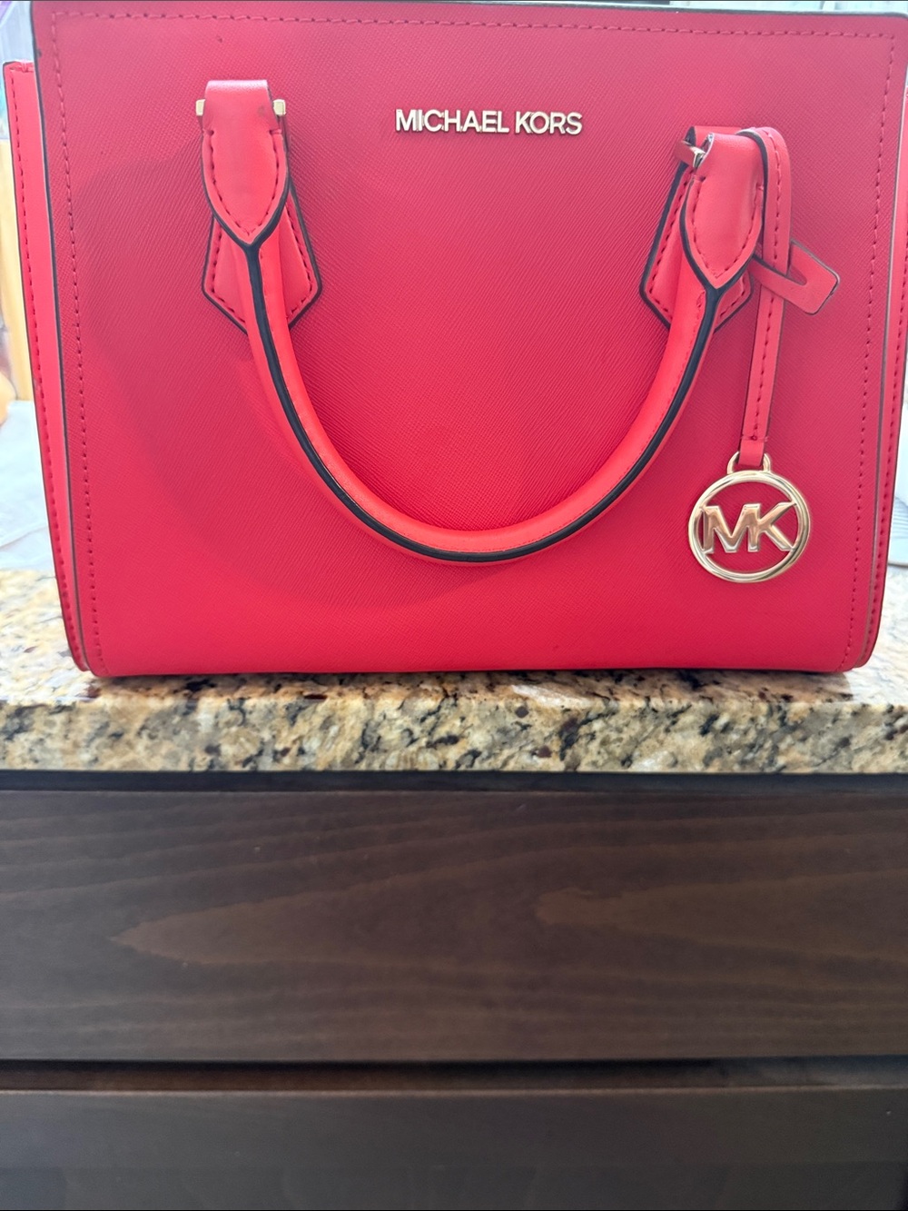 Michael Kors Red Saffiano Leather Mini Satchel with MK Charm